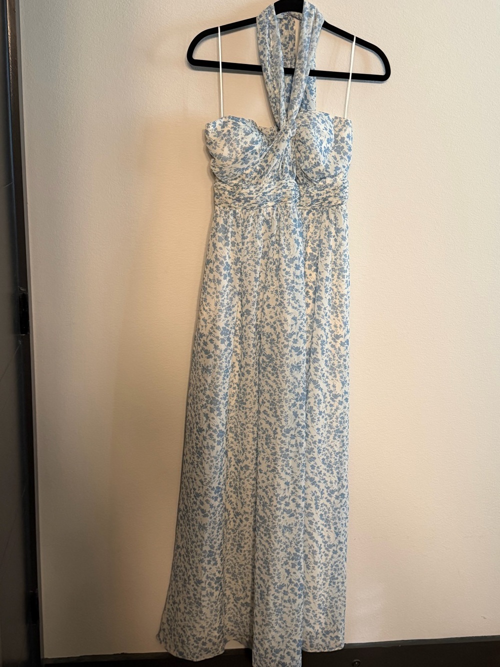 Birdy Grey Blue Floral Halter Maxi Dress Size M Bridesmaid Garden Party